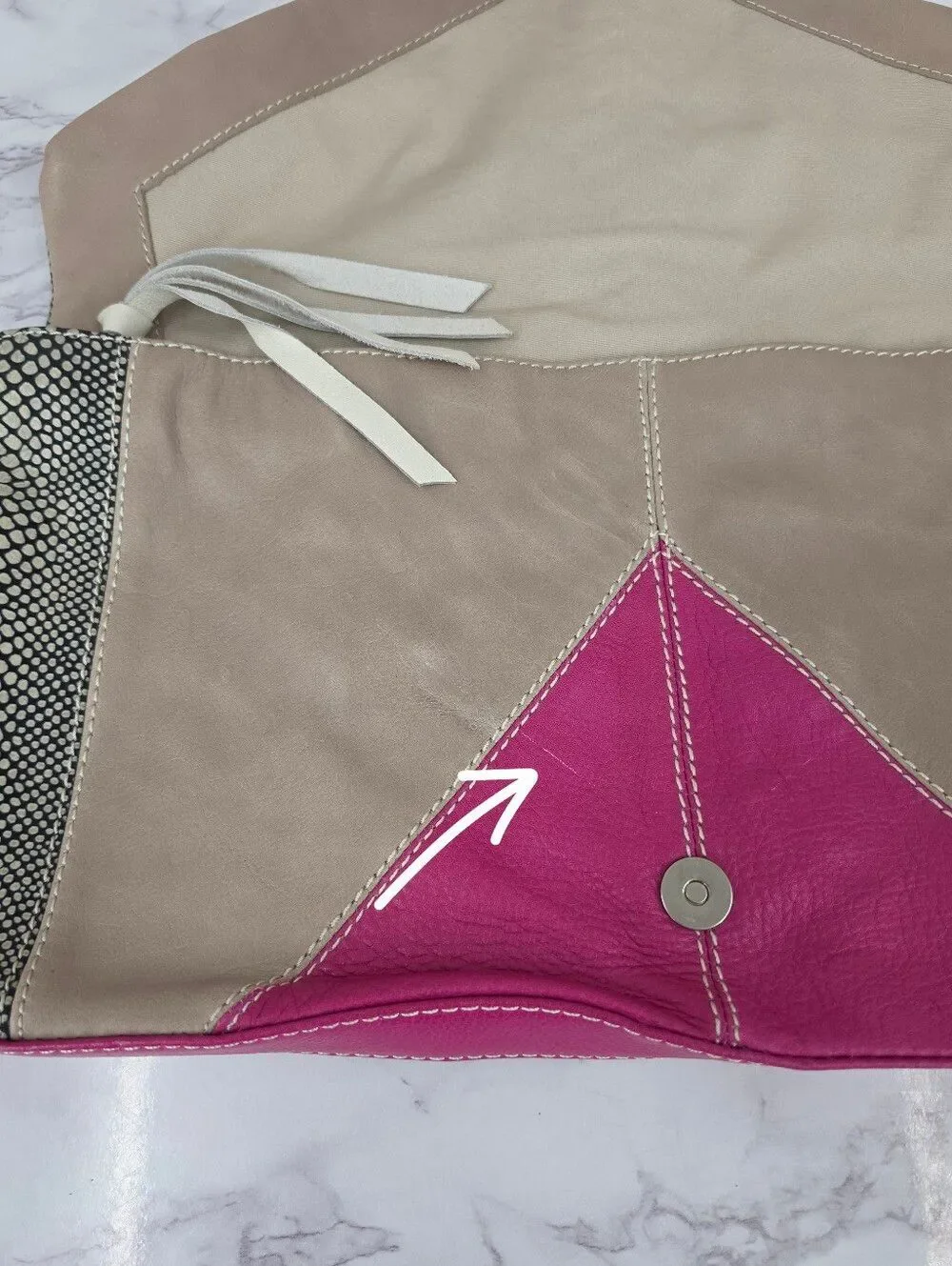 Foley & Corinna Colorblock Leather Clutch Bag in Cream Taupe Fuchsia Snakeskin